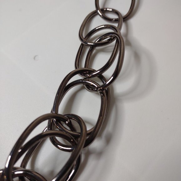 Dark Silver Tone Large Link Necklace Adjustable 26 To 26 Inches Long - Picture 3 of 10